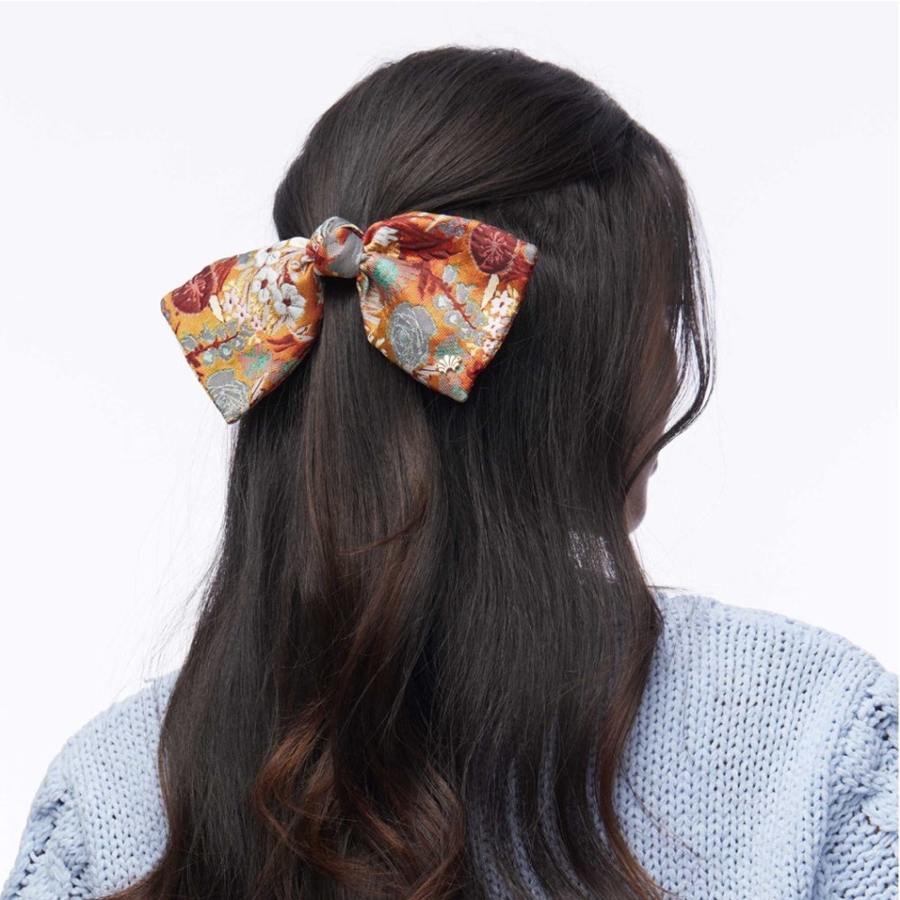 Lele Sadoughi Floral Rust Brocade Paloma Bow Barrette